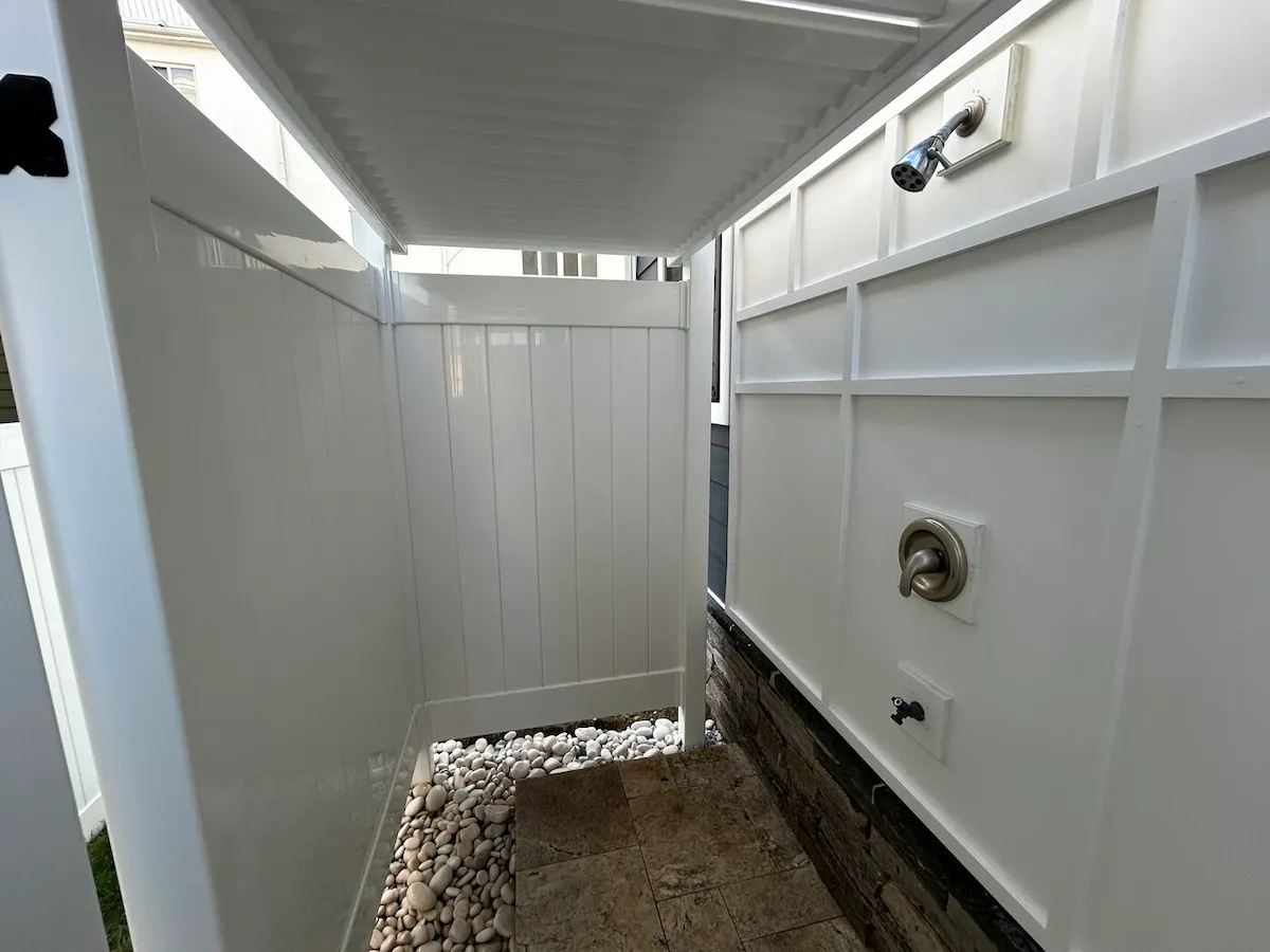 Wildwood Crest outdoor shower interior pebble drain stone ledger NJ
